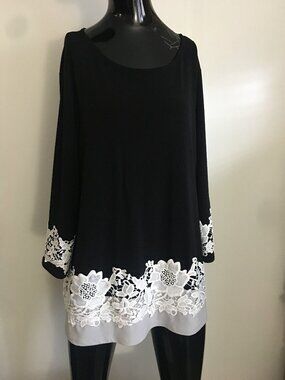 Charter Club rich black knit with white lace trim tunic